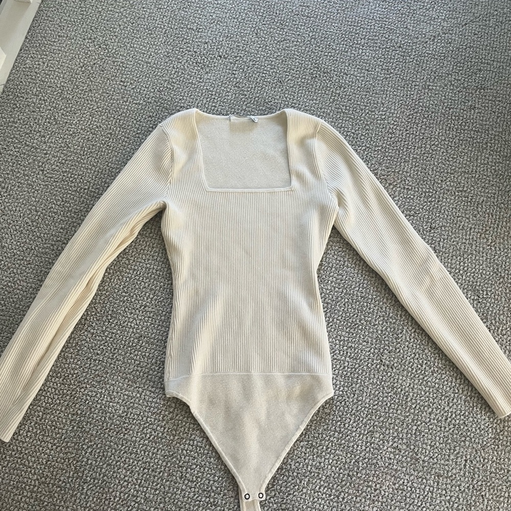 Cream Ribbed Long Sleeve Bodysuit - Picture 2 of 2